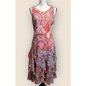 Amanda Lane Womens Size‎ 12 Dress Orange Handkerchief Hem Boho Vintage Festival